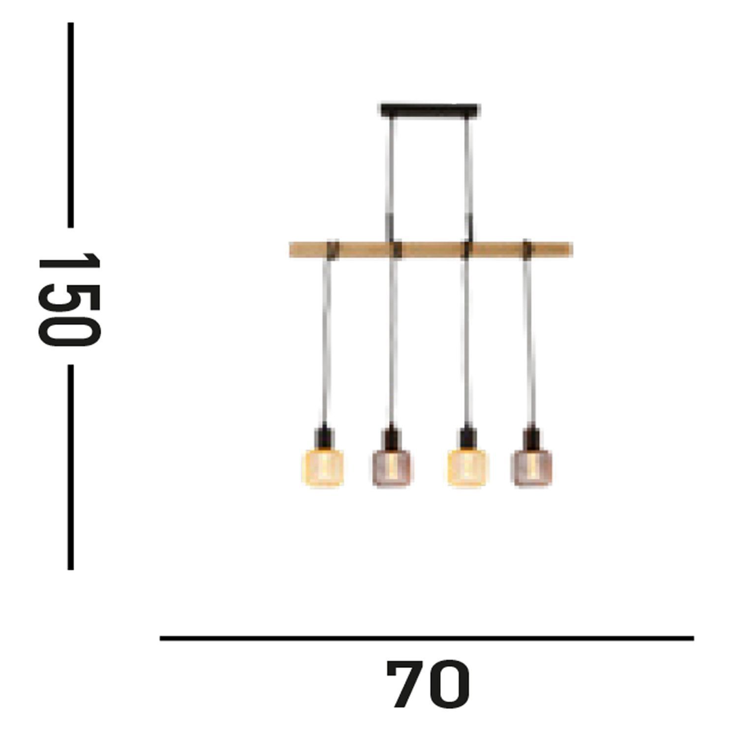 Suspension naturelle bois E27 4 flammes vintage