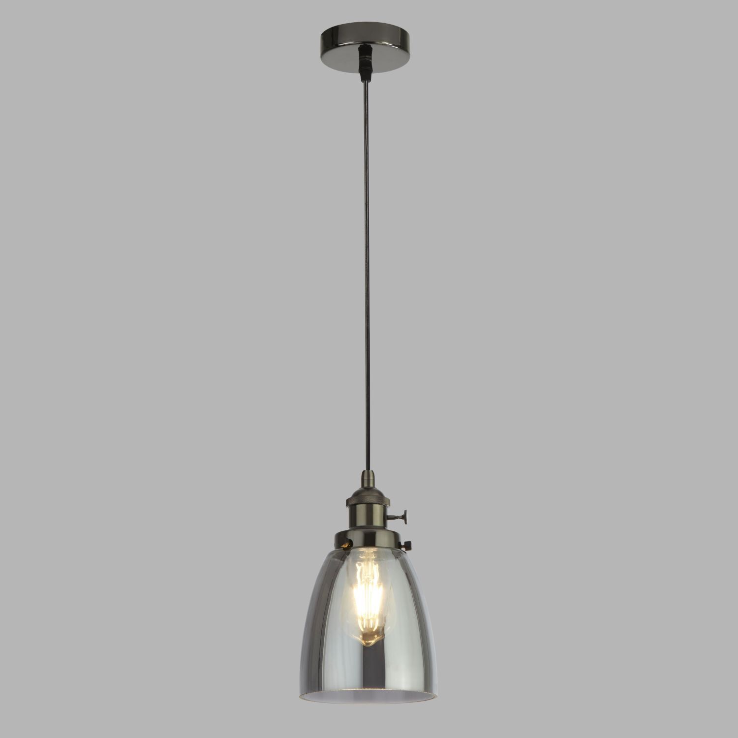 Lampe à suspendre E27 Ø 14 cm Noir Gris Verre fumé étroit