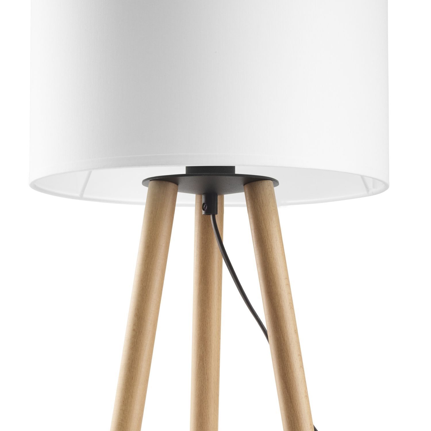 Lampe de table Blanc Naturel Trépied Bois Tissu 46 cm