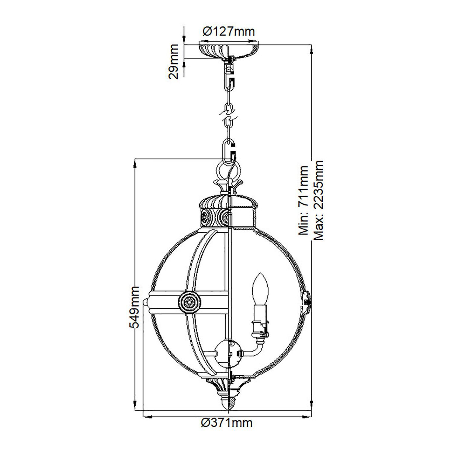 Lampe à suspendre ronde D : 37,1 cm Abat-jour sphérique en laiton