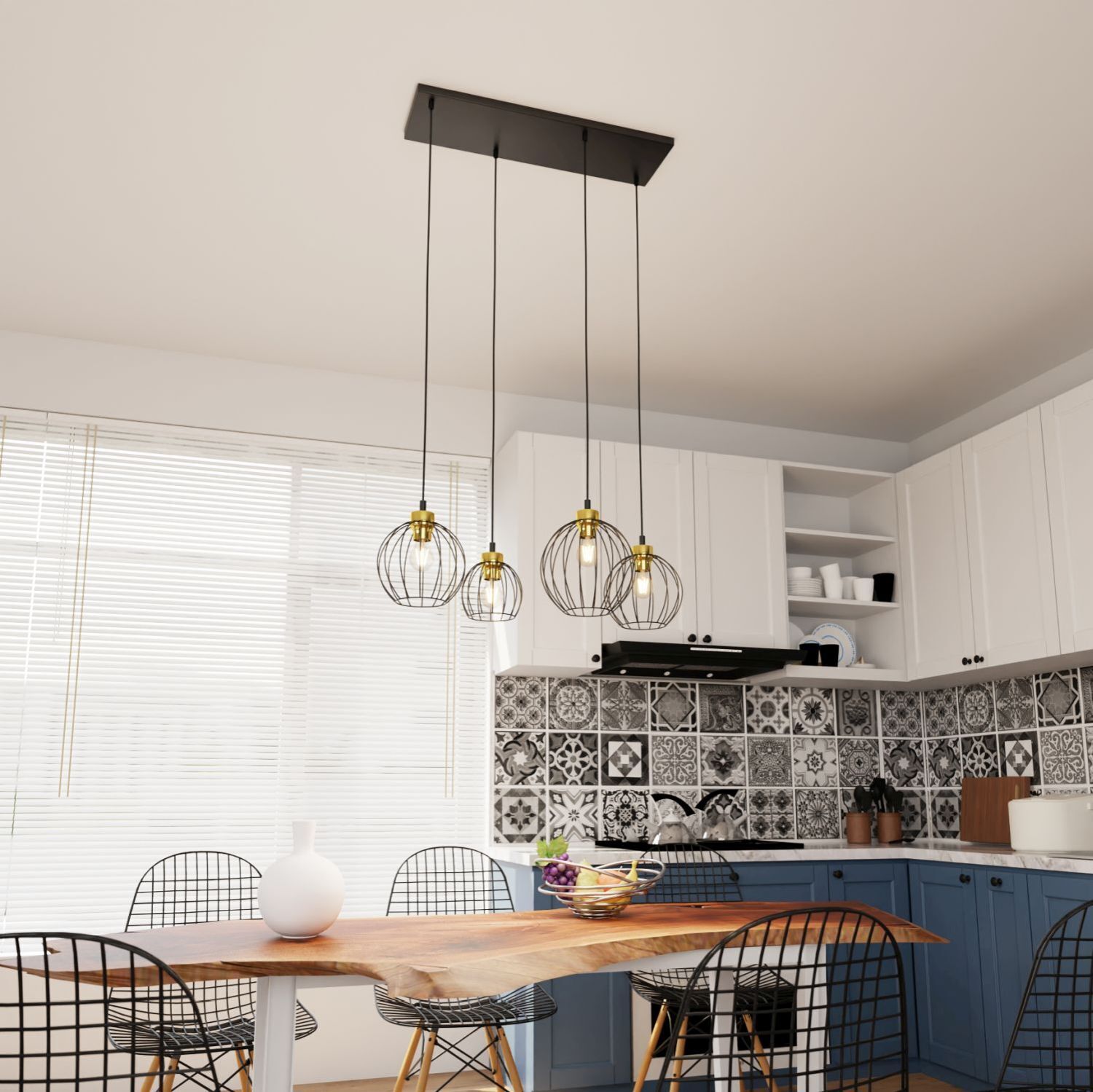 Lampe à suspension allongée Noir Or L:83 cm E27 élégant