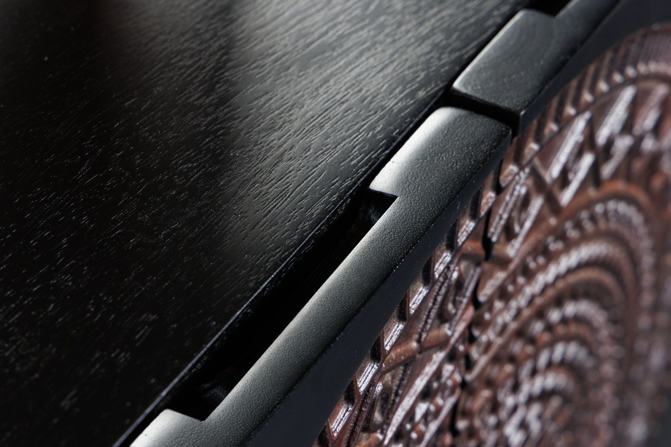 Buffet 160 cm bois métal noir cuivre or artisanat