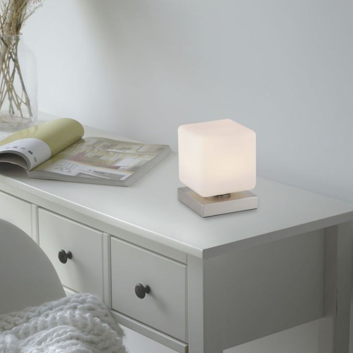 Lampe de table LED verre 16 cm 5 W 580 lm dimmable en acier Moebel, Tabelle, Lampe, Tischlampe, Schreibtisch