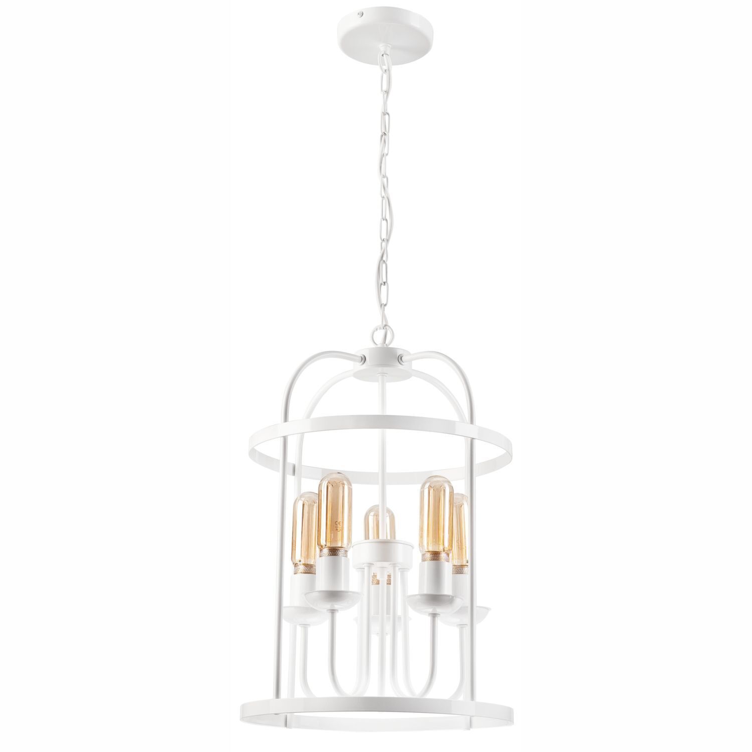 Suspension Blanc 5 flammes E27 Métal Rustique Ø 35,5 cm