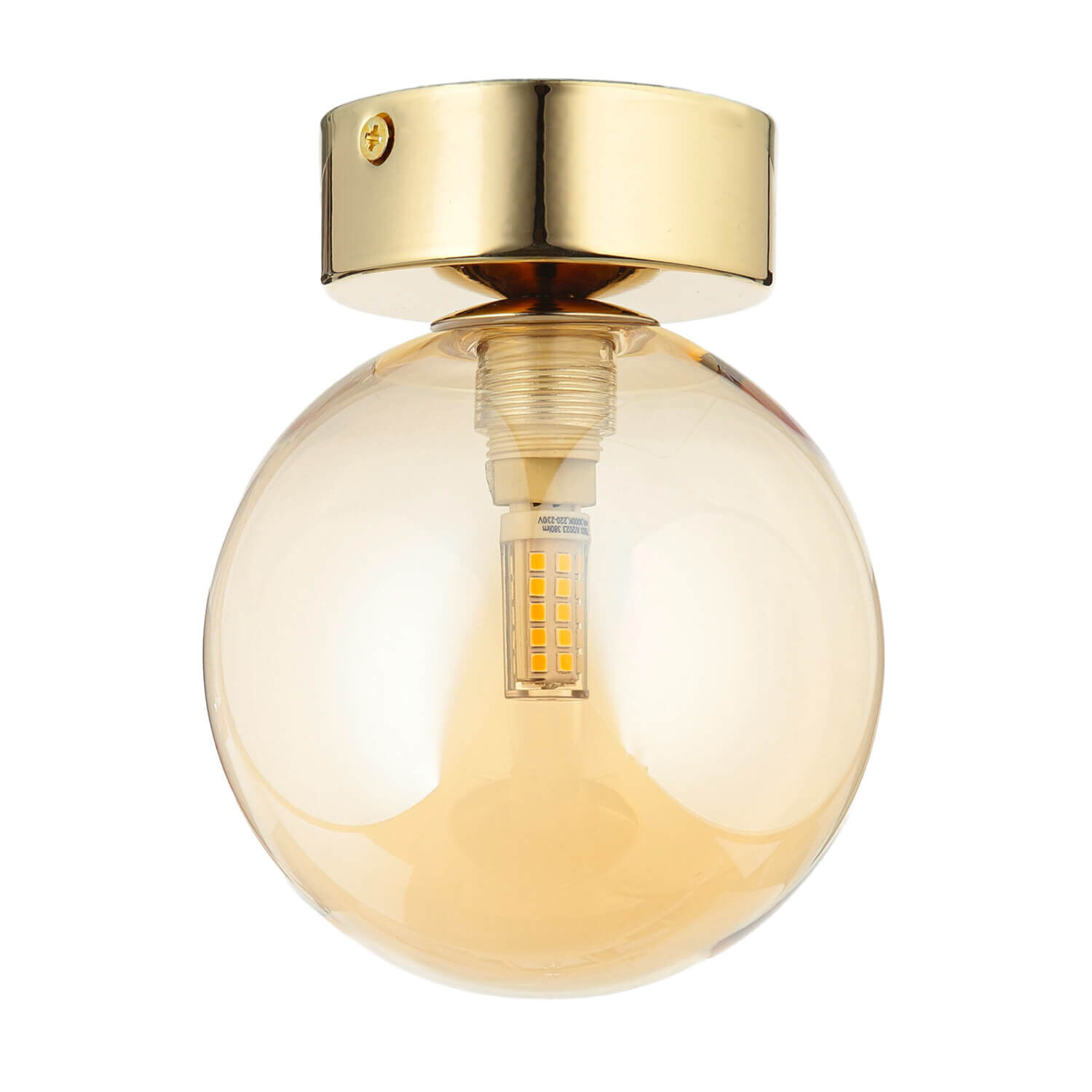 Plafonnier verre fumé Ø 12 cm rond en ambre or G9