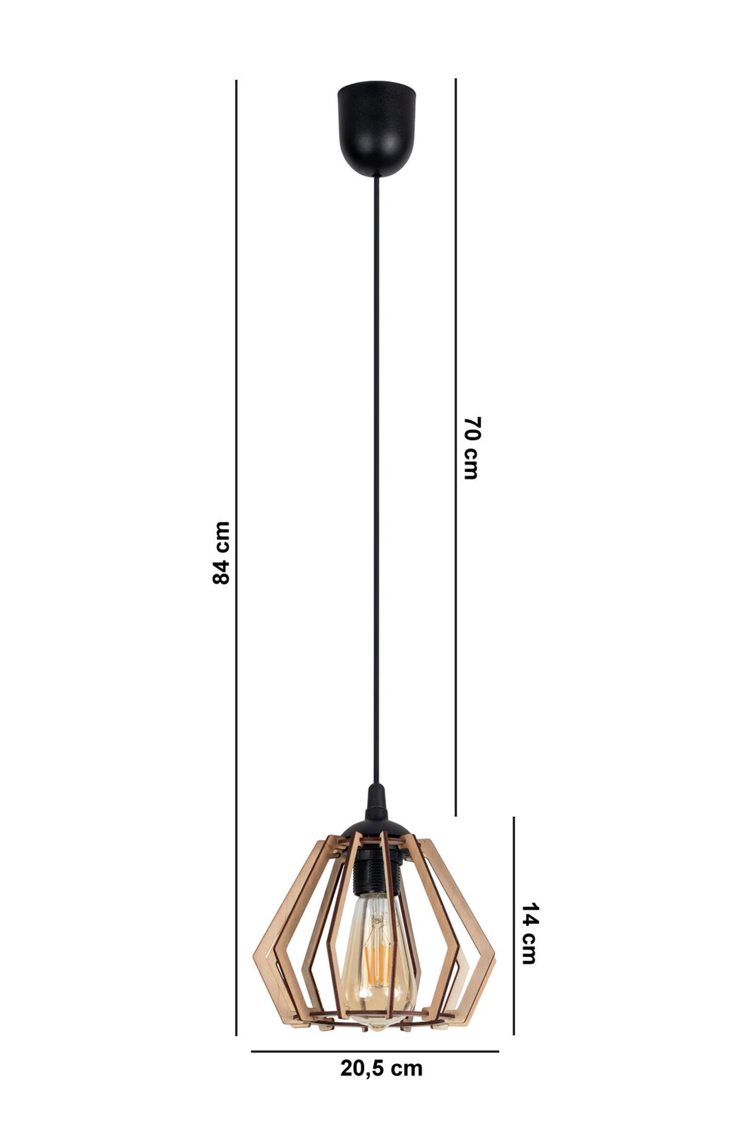 Suspension confortable en bois E27 20,5 cm noir naturel