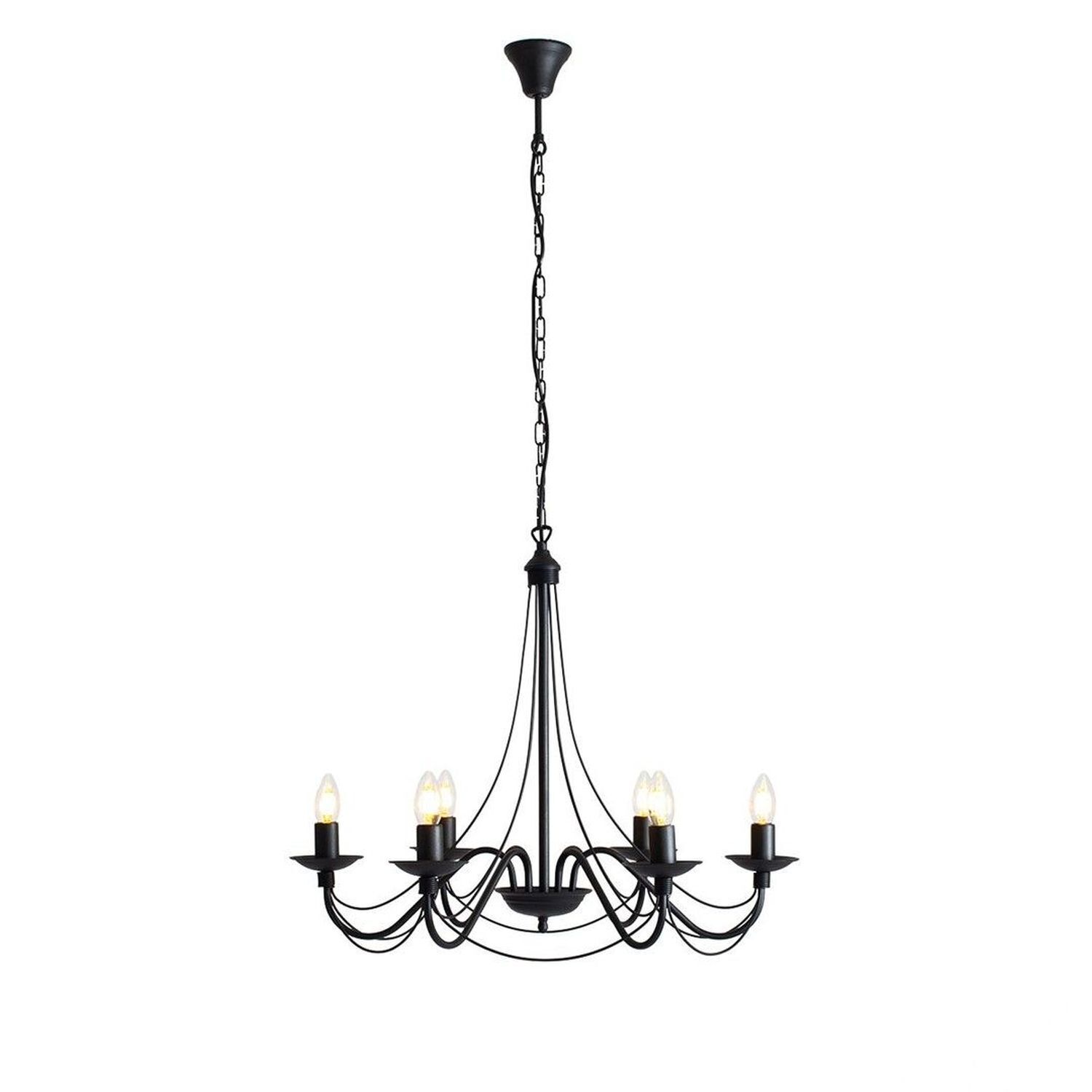 Lustre classique noir métal 6 flammes bougies