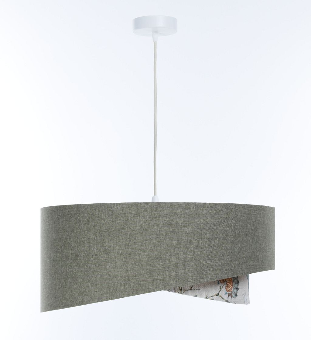 Suspension Vert Blanc Floral E27 ronde D : 60 cm Abat-jour en tissu