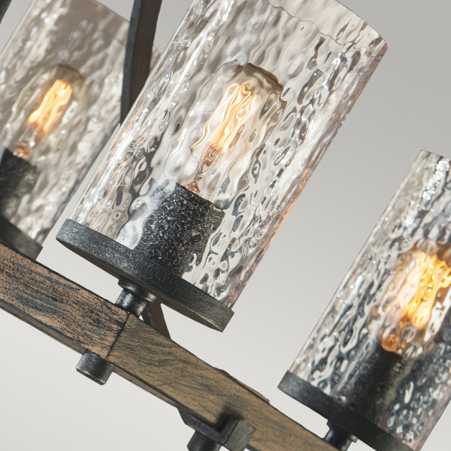 Grande lampe à suspendre 116,8 cm de long 8x E27 Rustique Métal Verre Bois Lampe