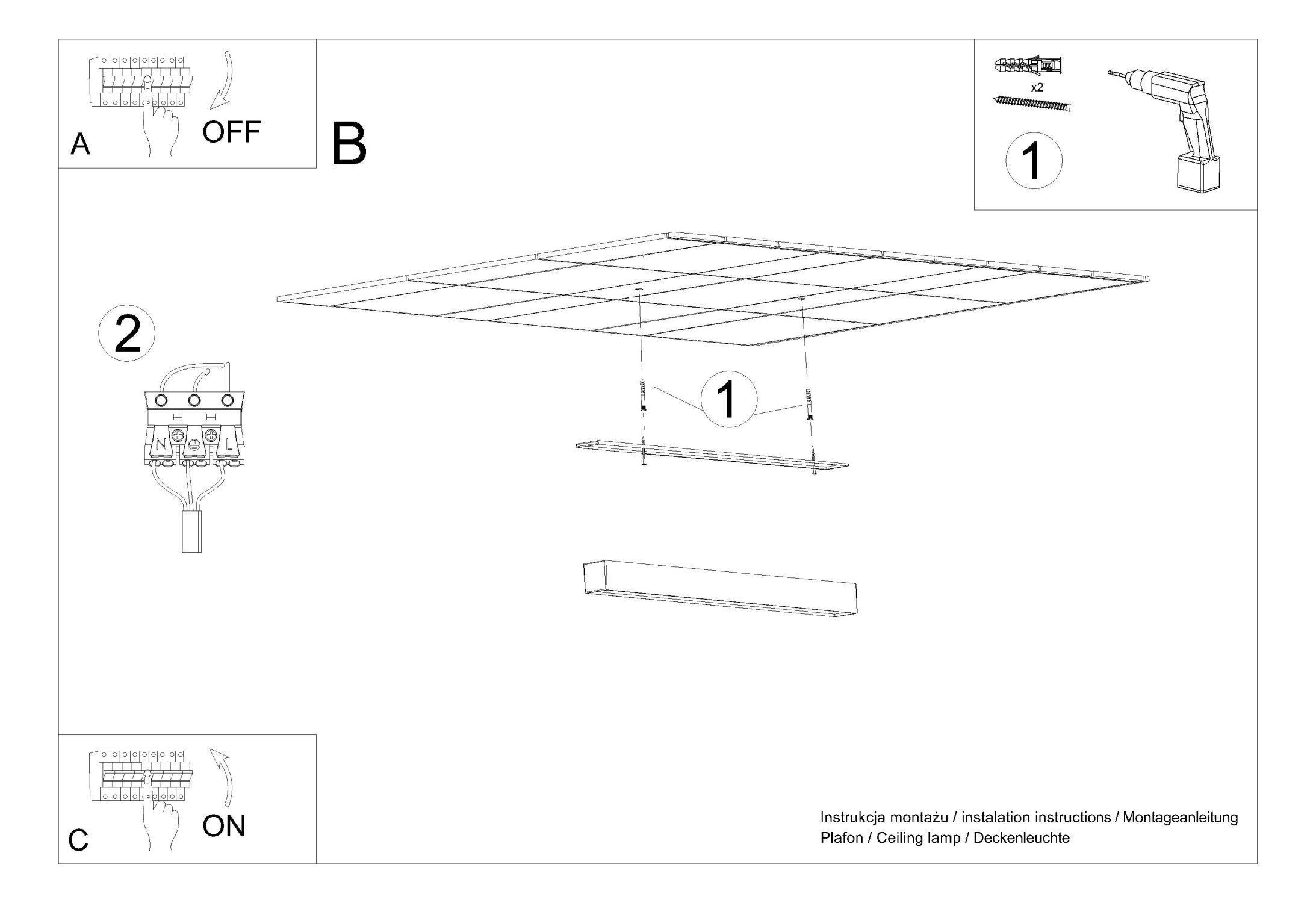 Plafonnier LED métal noir 150 cm de long 4000 K