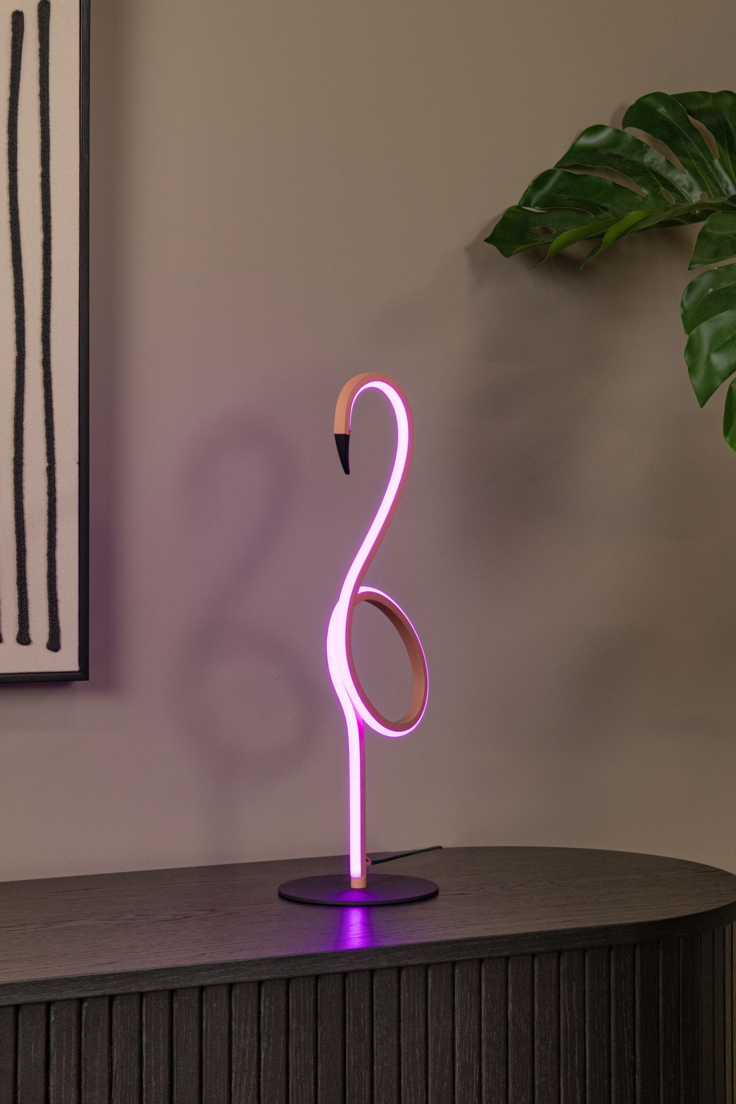 LED Tischleuchte Aluminium Rosa Fernbedienung H:49 cm Neon-Licht, Flamingo-Figur, Dekoleuchte, pink, LED-Dekotischlampe