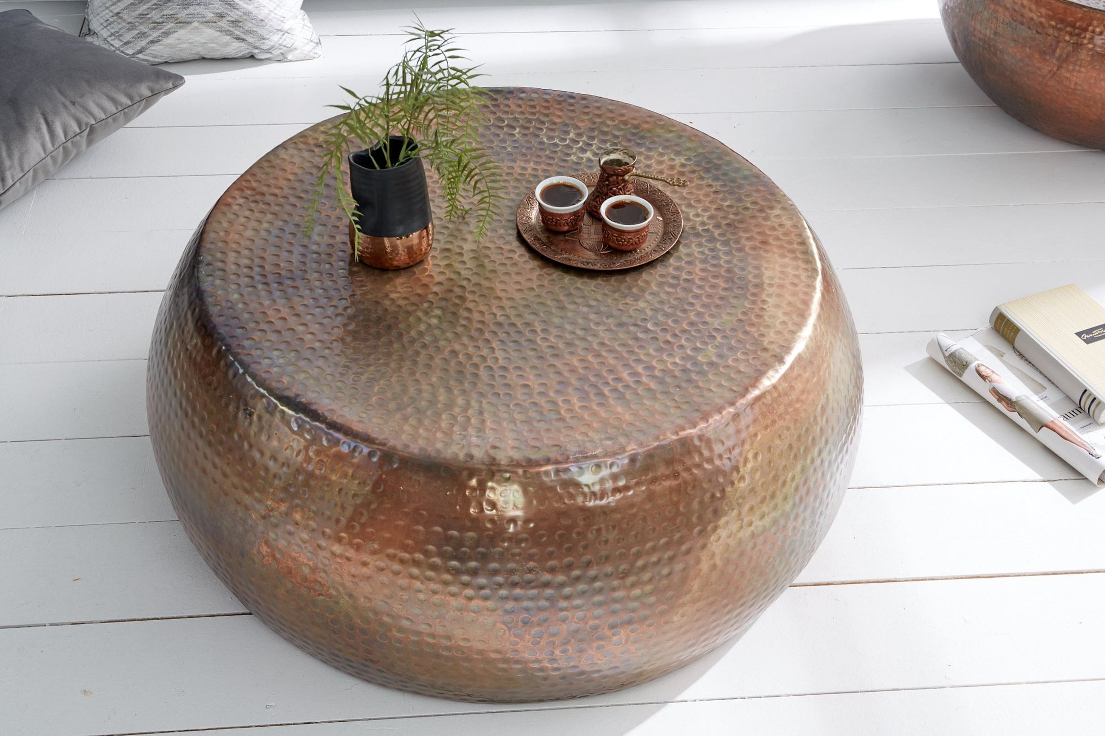 Table basse ronde Ø 80 cm Métal en cuivre fait main Moebel, Tabelle, Pflanze, Kaffeetisch, Tasse