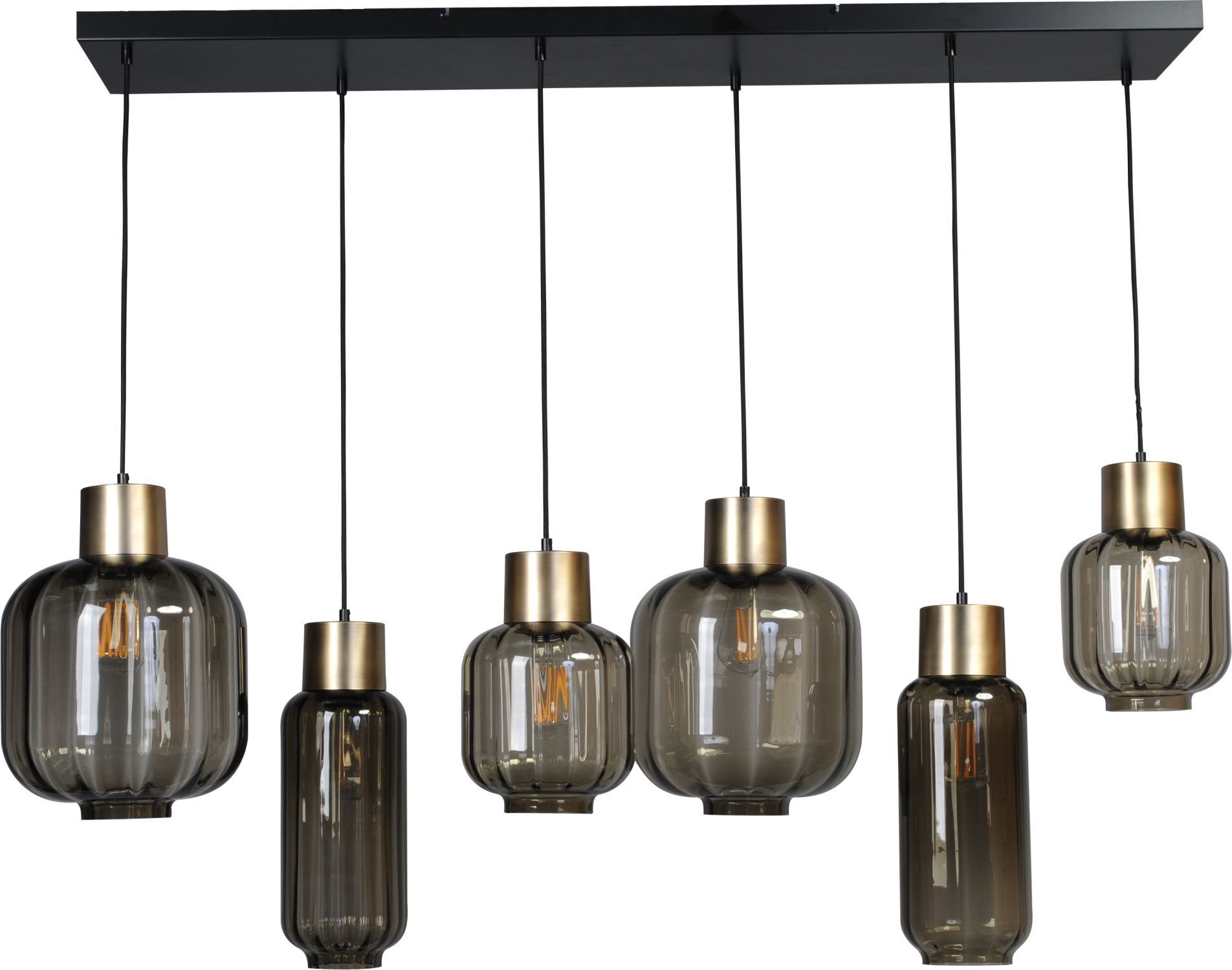 Lampe à suspendre noir or 6 flammes grande verre métal