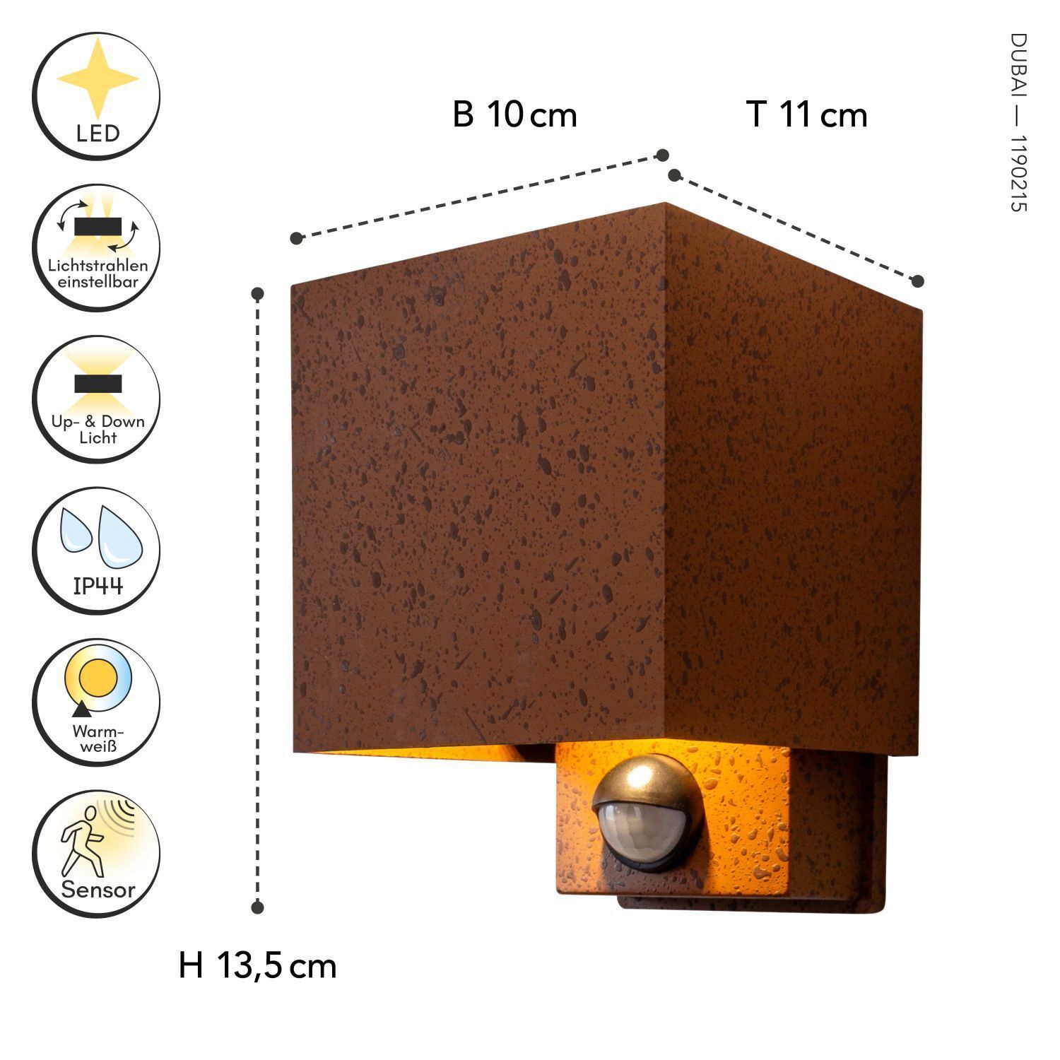 Applique LED Détecteur de mouvement Marron rouille Up Down IP54 Postfach