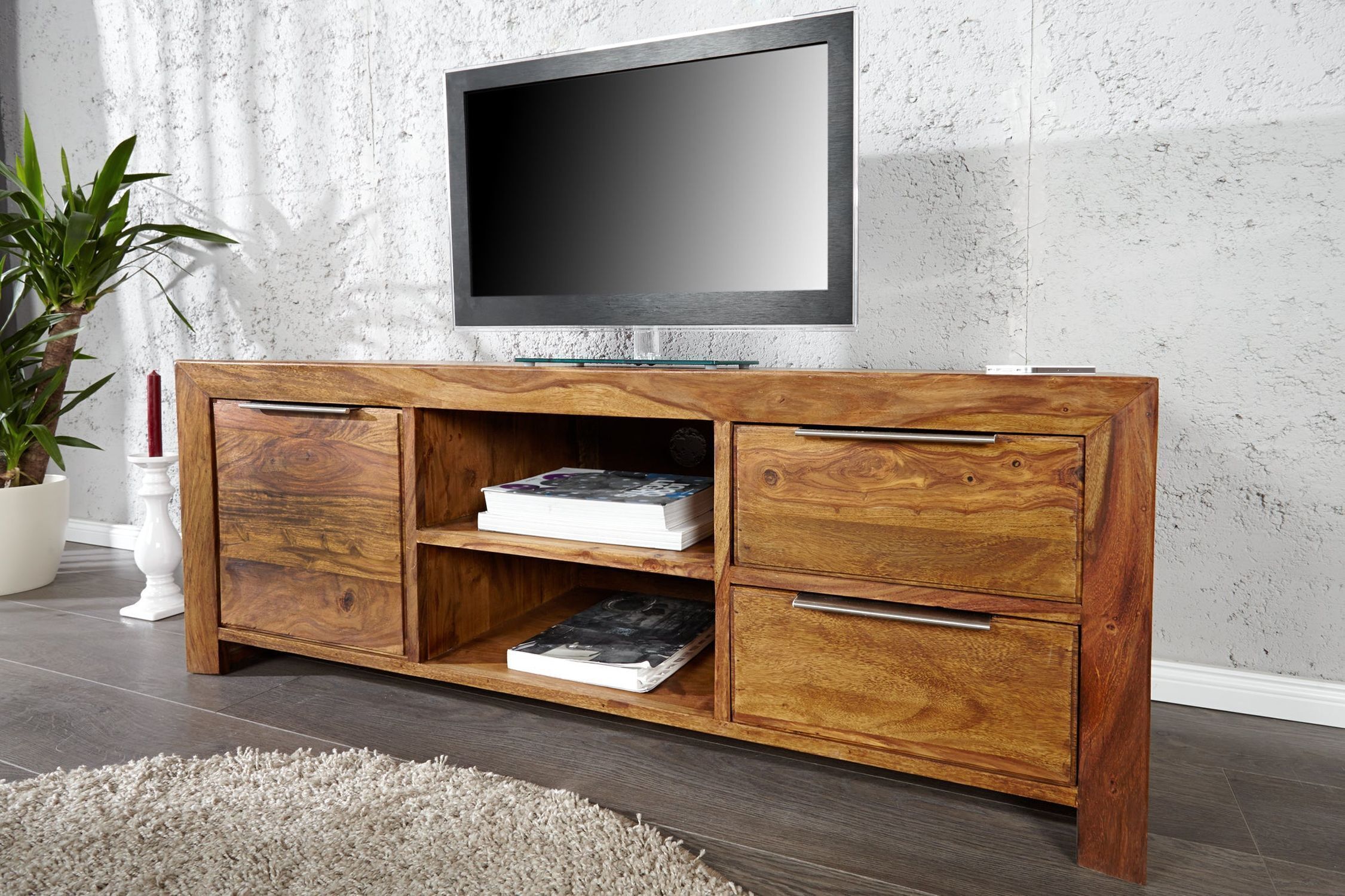 Buffet TV en bois de Sheesham 135 x 50 cm massif Moderne