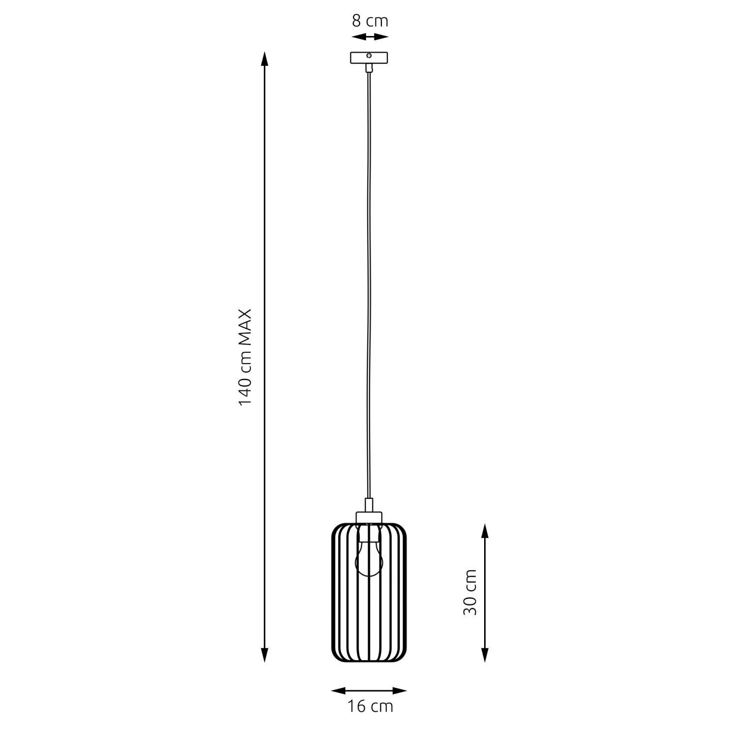 Suspension ronde métal noir E27 L:16 cm Rétro