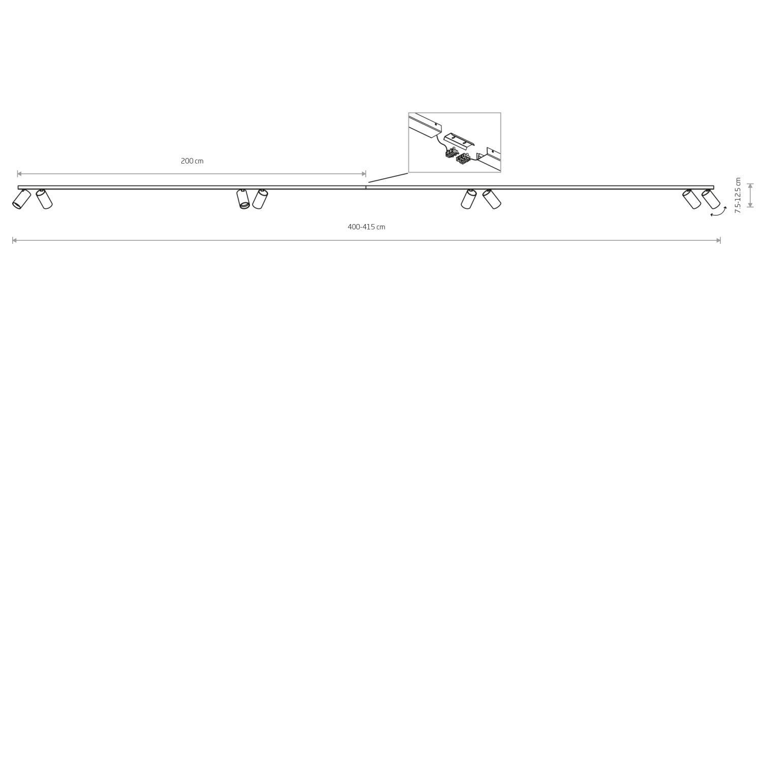 Spot de plafond 8 flammes GU10 blanc 2x 2 m de long XXL orientable