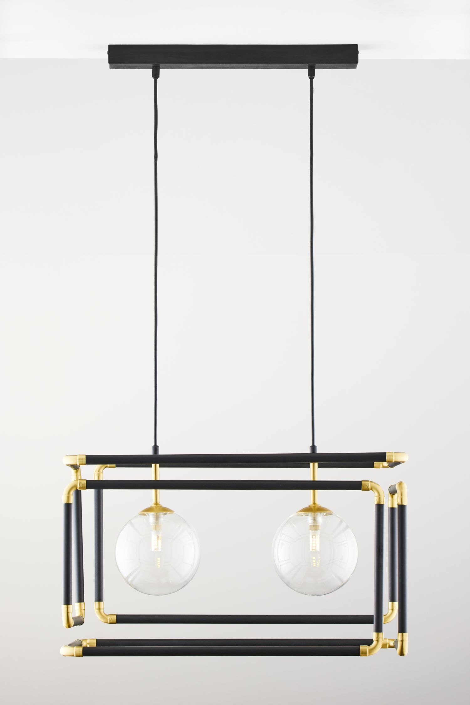 Lampe à suspendre métal verre noir G9 L:54 cm 2 flammes