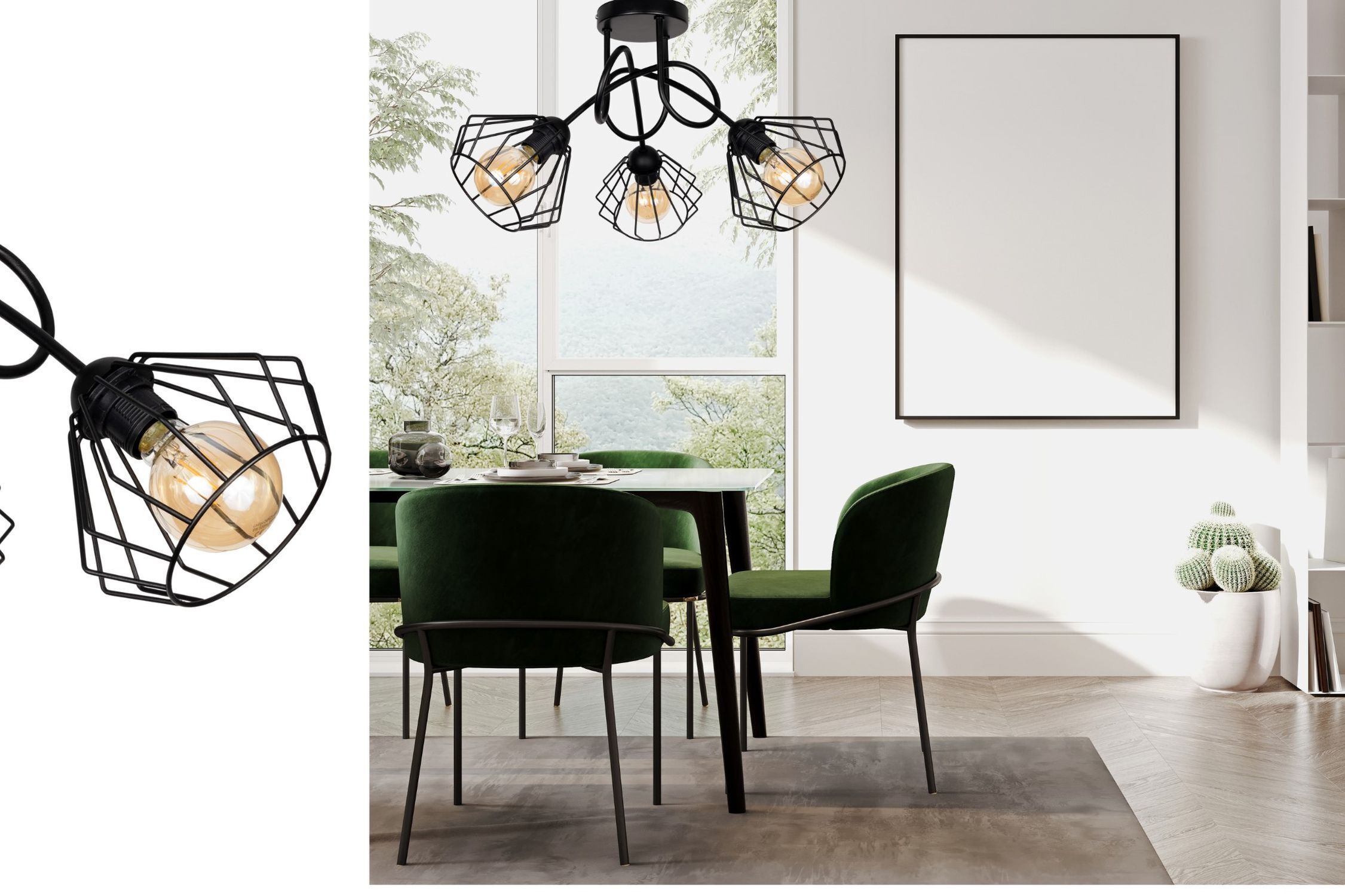 Lampe de plafonnier décorative métal E27 L:55 cm en noir