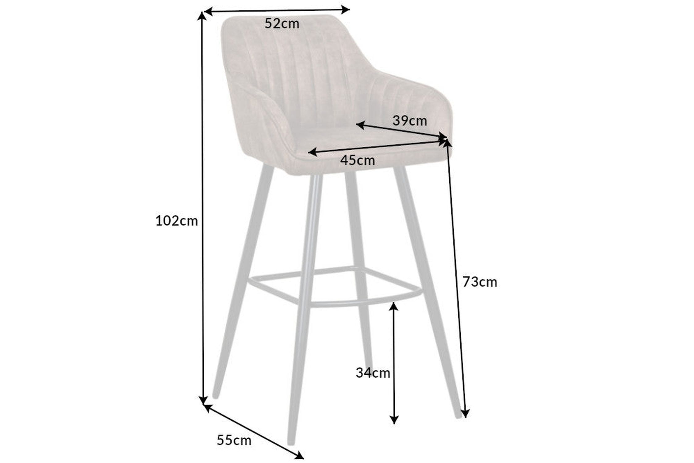 Tabouret de bar avec dossier Tissu Métal Taupe Noir Moderne Moebel, Stuhl
