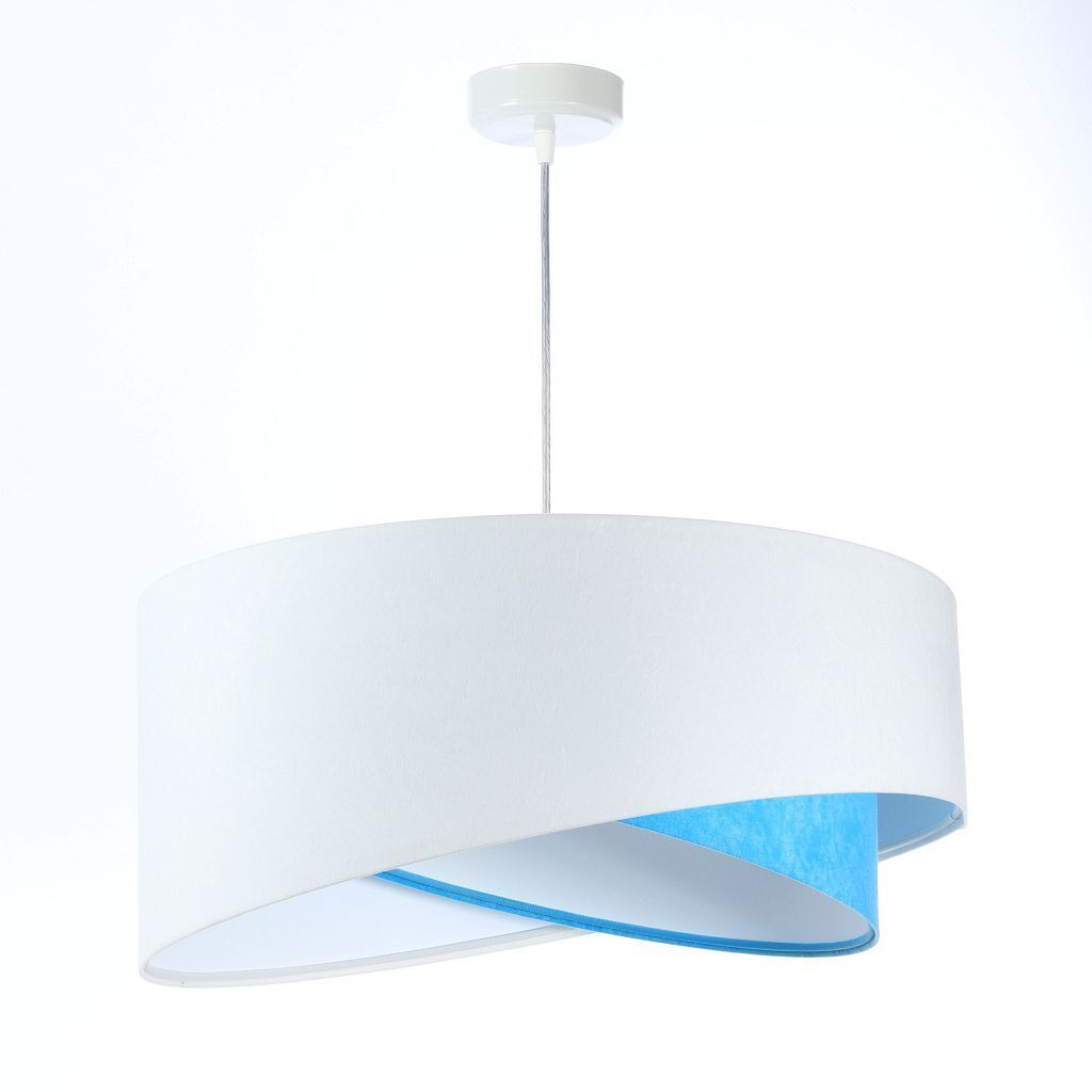 Suspension ronde Ø 50 cm E27 Blanc Bleu Tissu Aspect velours Lampe, Deckenleuchte