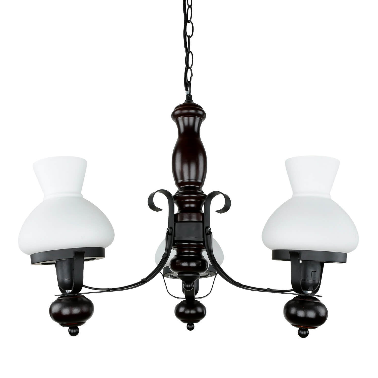 Echt-Holz Kronleuchter Metall Glas 3-flmg Landhaus Leuchter, Lampe, Leuchte