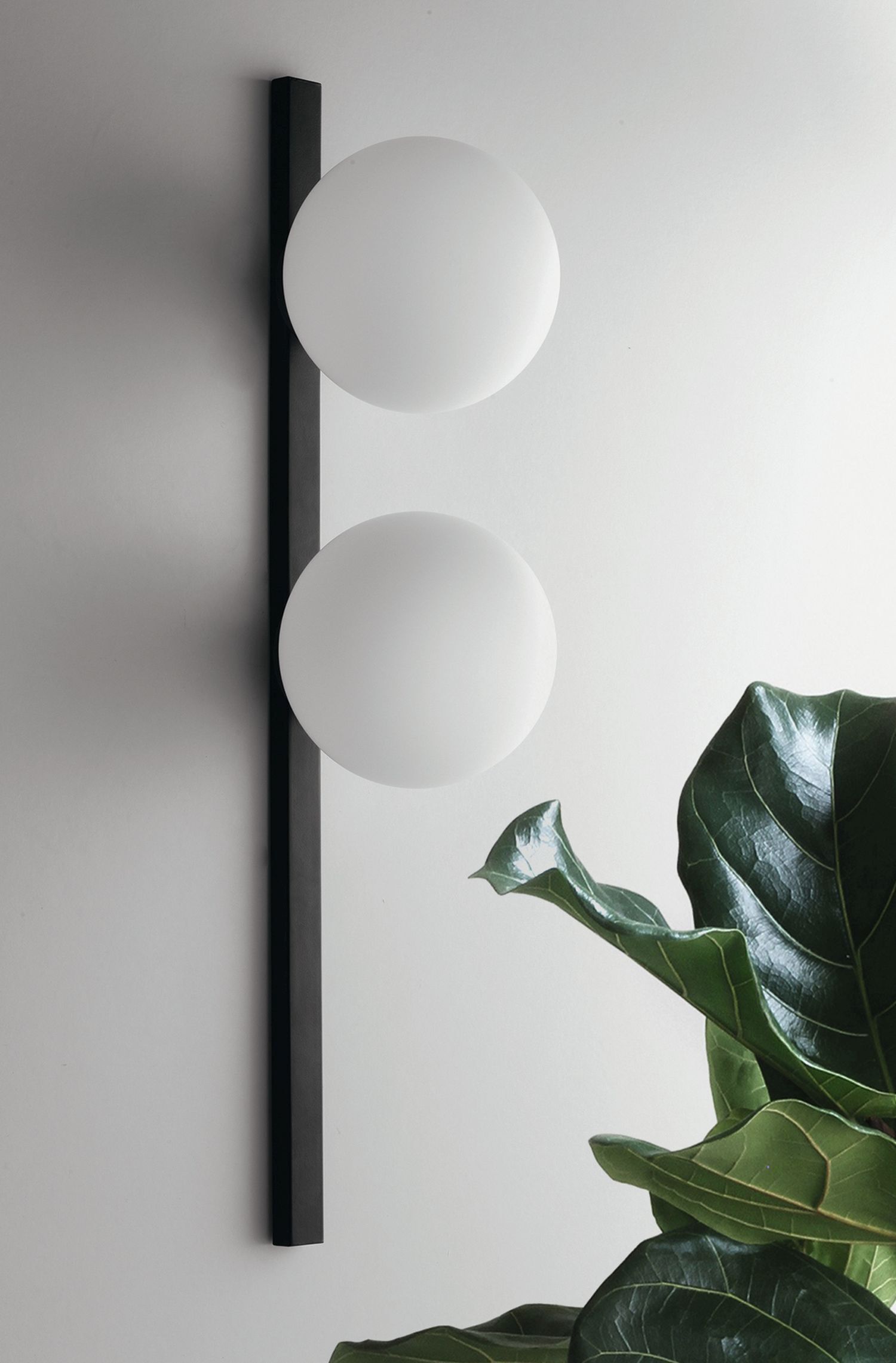 Wandlampe Schwarz Weiß Glaskugel E14 H:60 cm 2-flammig wandlampe, dekorlampe, globusleuchte, rahmenlos, pflanze