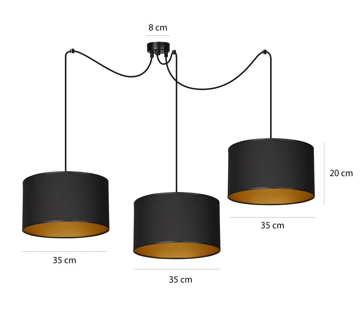 Lampe à suspendre noire or réglable 3 flammes tissu E27