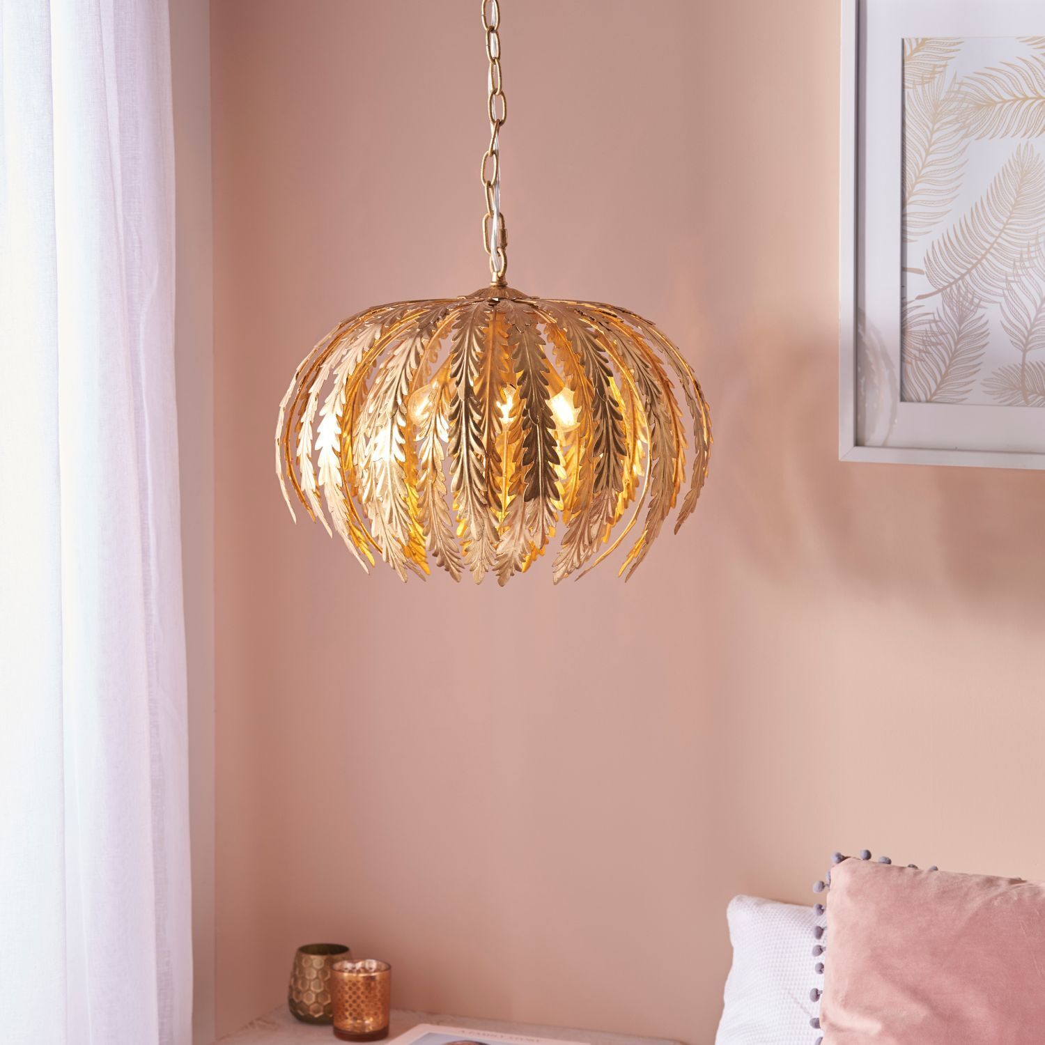 Lampe à suspendre métal Ø 45 cm rond feuille d'or 3x E14 Moderne Floral