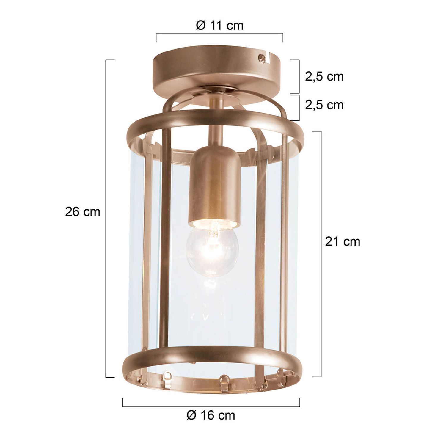 Lampe de plafond verre métal en bronze Ø16 cm E27 Classique