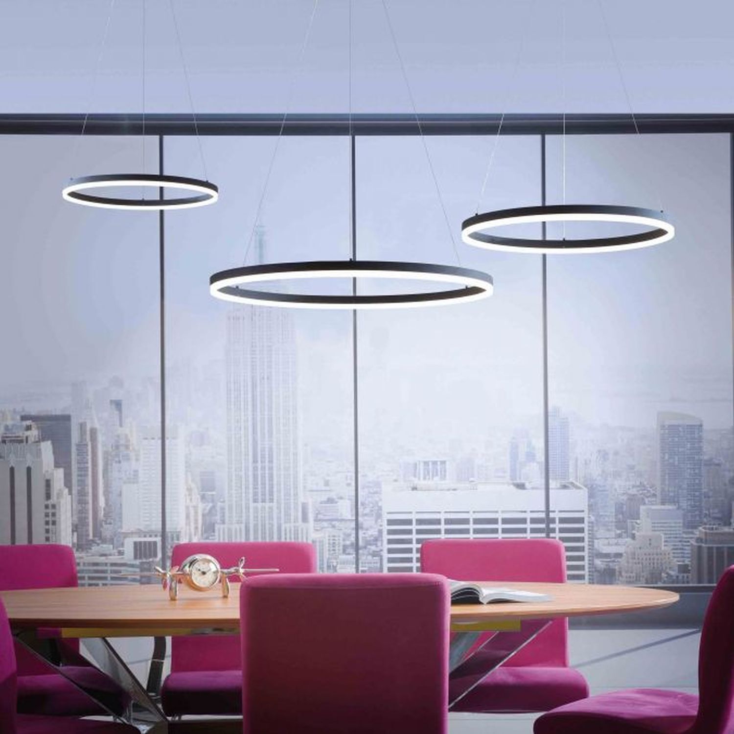 Suspension LED Anthracite dimmable 3000 K Ø80 cm Anneau Drinnen, Besprechungsraum, Büro, Städtisch, Stuhl