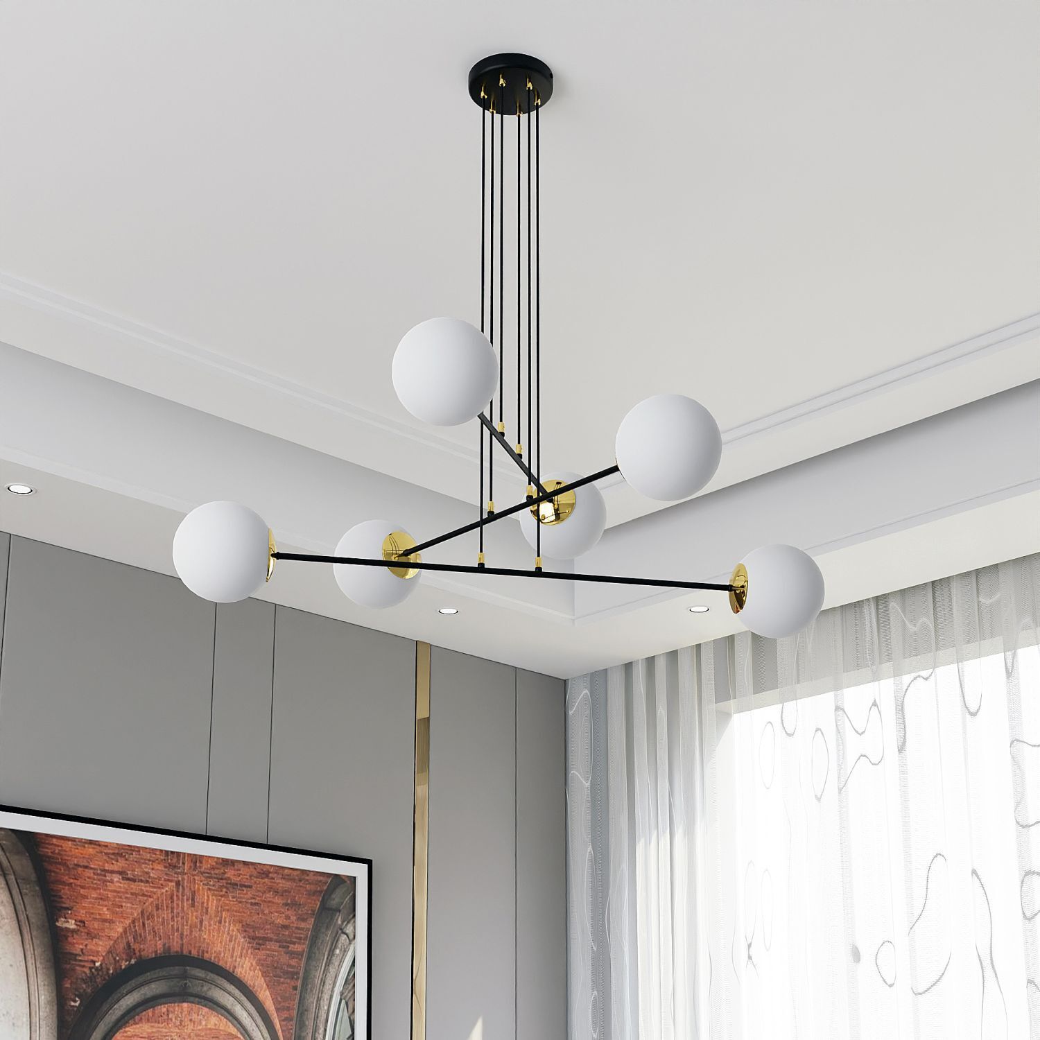 Lampe à suspendre noire réglable en verre 6x E27 Lampe à suspendre