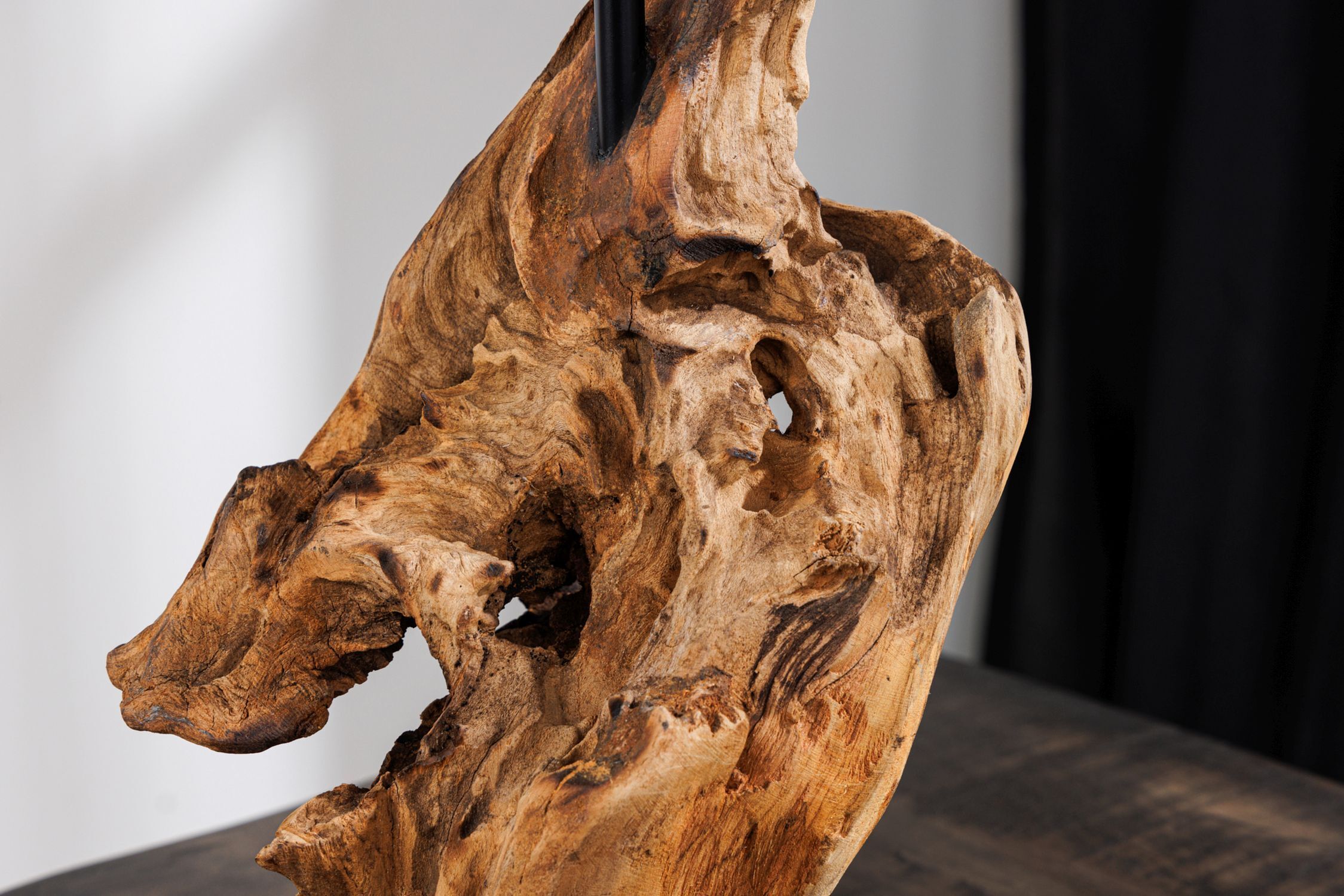 Moderne Tischleuchte blendarm Stoff Holz E27 58 cm groß Holz, Treibholz, Hartholz