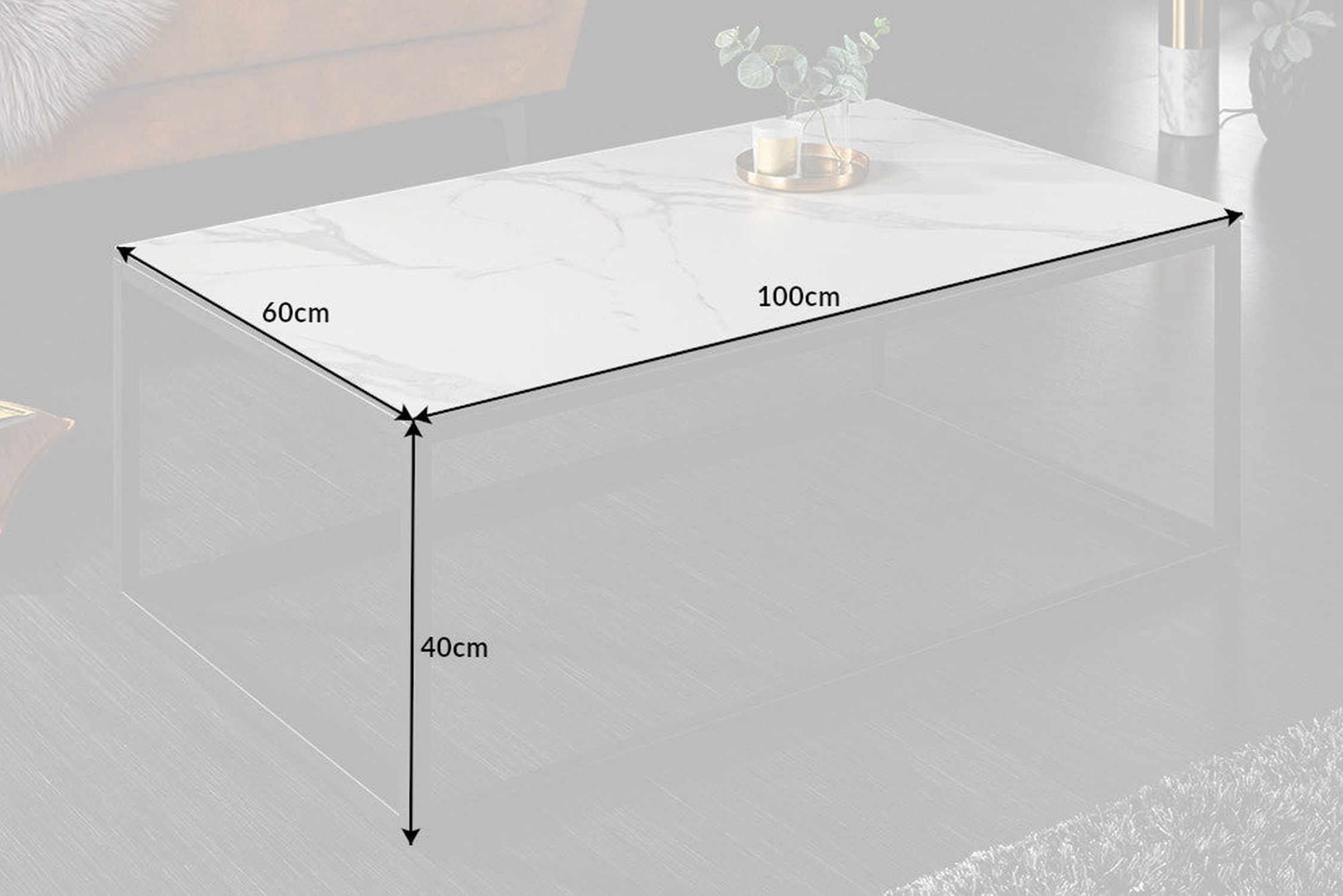 Table basse en céramique blanche aspect marbre noir 100x60 cm Table basse en céramique blanche aspect marbre noir 100x60 cm