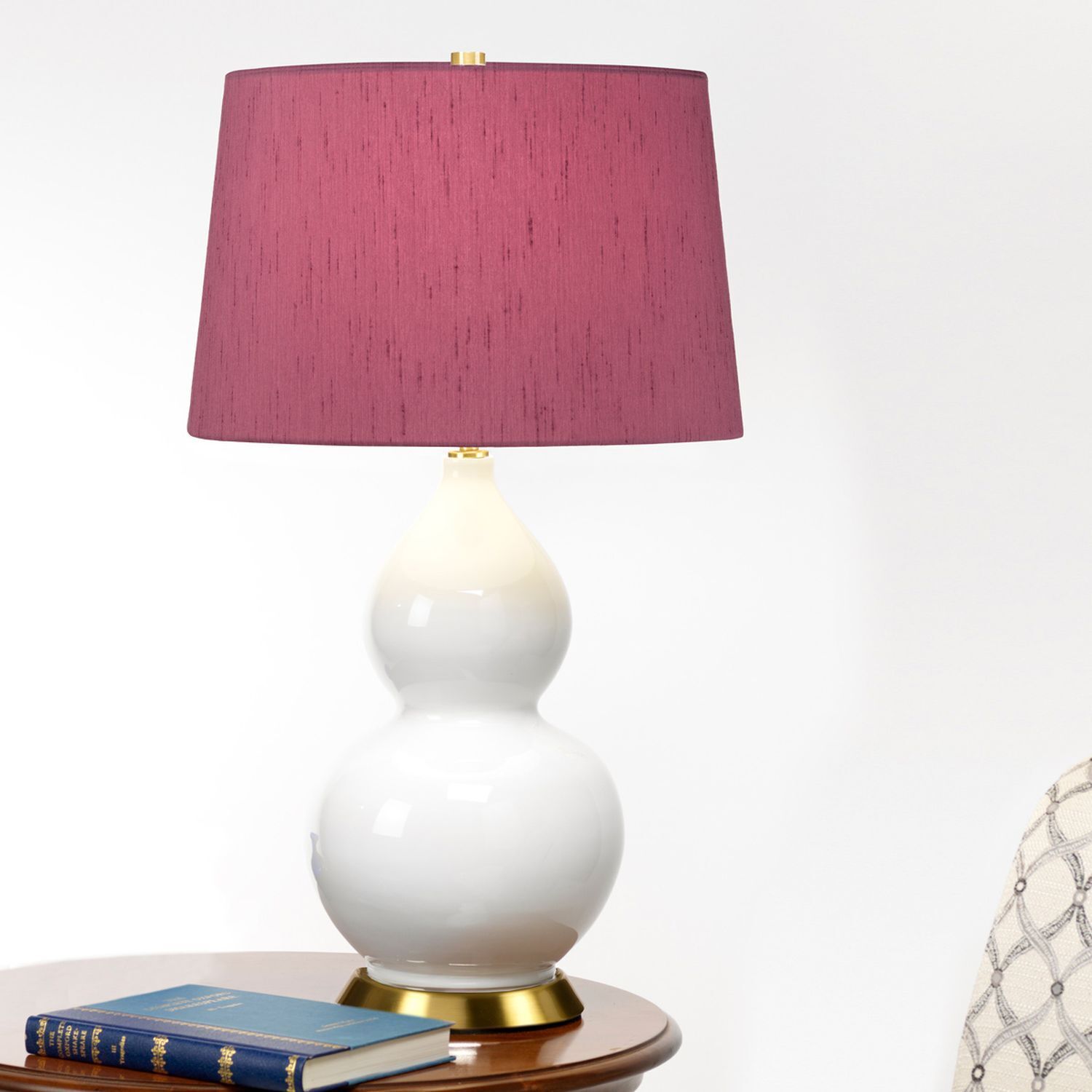 Lampe de table Blanc Violet 64 cm de haut E27 Céramique Tissu Rétro