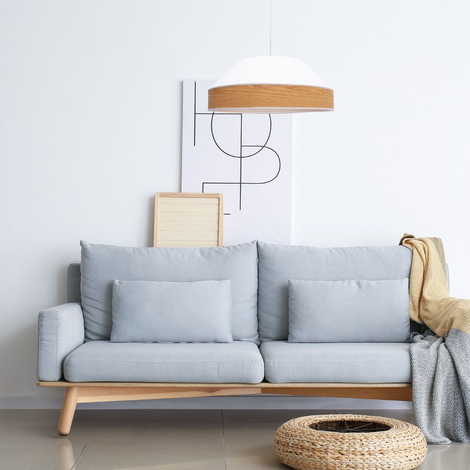 Suspension Tissu Abat-jour Blanc Naturel E27 Ø45 cm rond