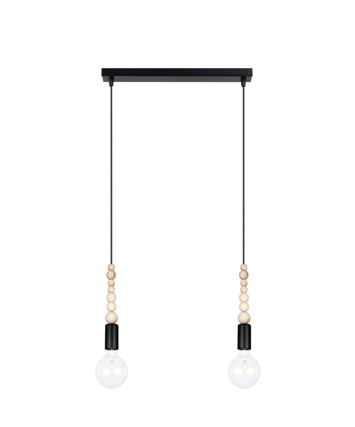 Longue lampe à suspendre Noir Bois Métal L:40 cm E27 2-flmg