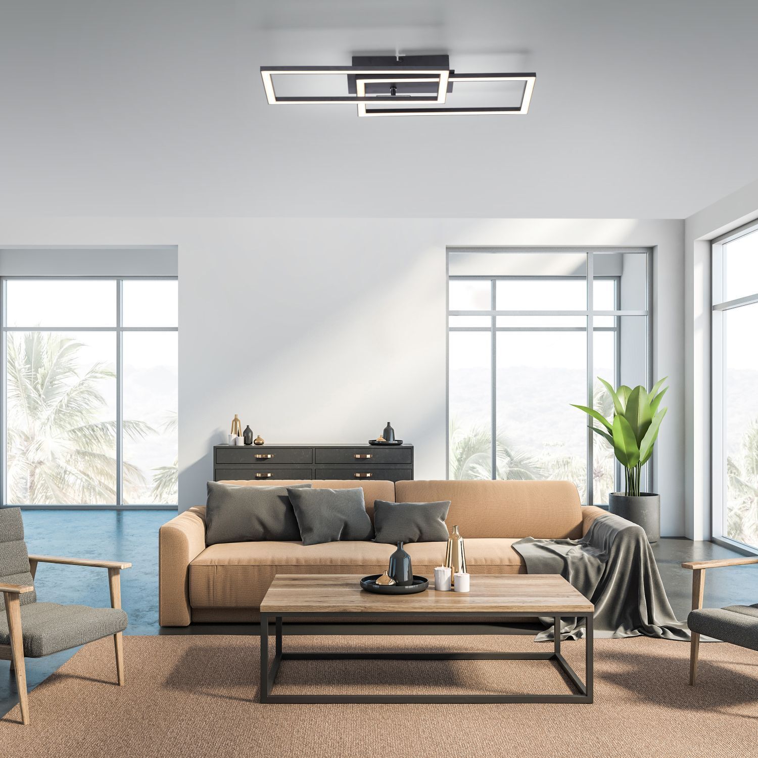 Plafonnier LED à intensité variable noir 4200 lm 3000 K 36 W
