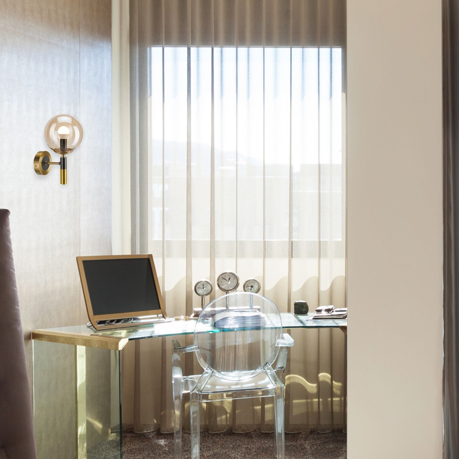 Kugel Wandlampe G9 Metall Glas blendarm T:19 cm in Gold Schreibtisch, Glas, Schreibtischstuhl, Laptop, Dekoration