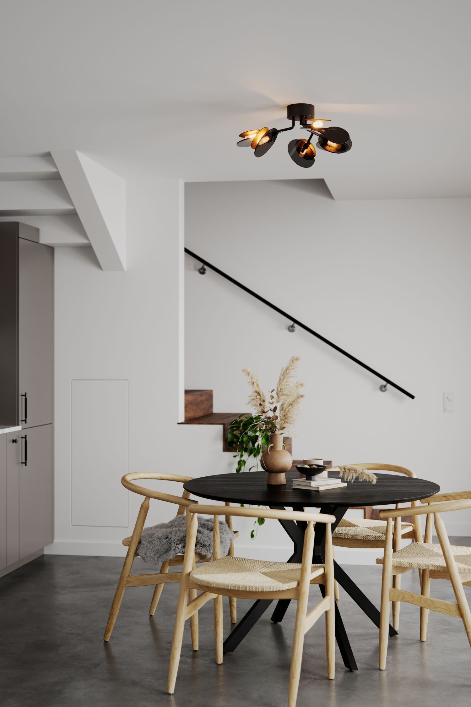 Plafonnier métal verre largeur 70 cm 6x G9 Moderne Esstisch, Tisch, Esszimmer, Drinnen, Innenarchitektur