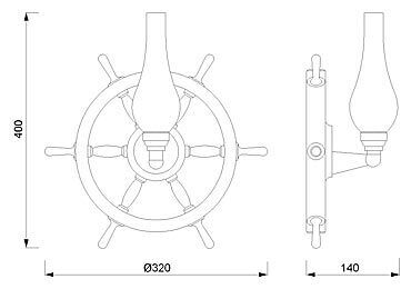 Applique laiton verre Maritim Steuerrad Antik