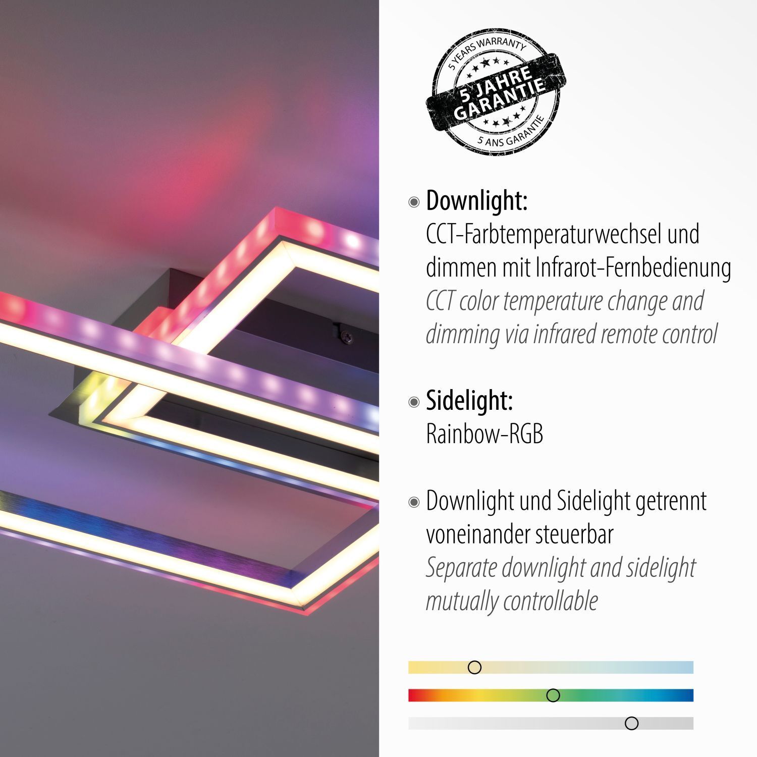 Lampe de plafonnier LED Rainbow RGB dimmable 5000 lm L:121 cm Werbung, Deckenleuchte