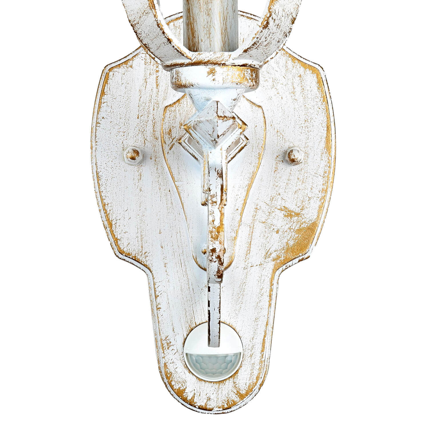 Rustikale Wandlaterne mit Bewegungsmelder E27 H: 54cm Weiß Gold