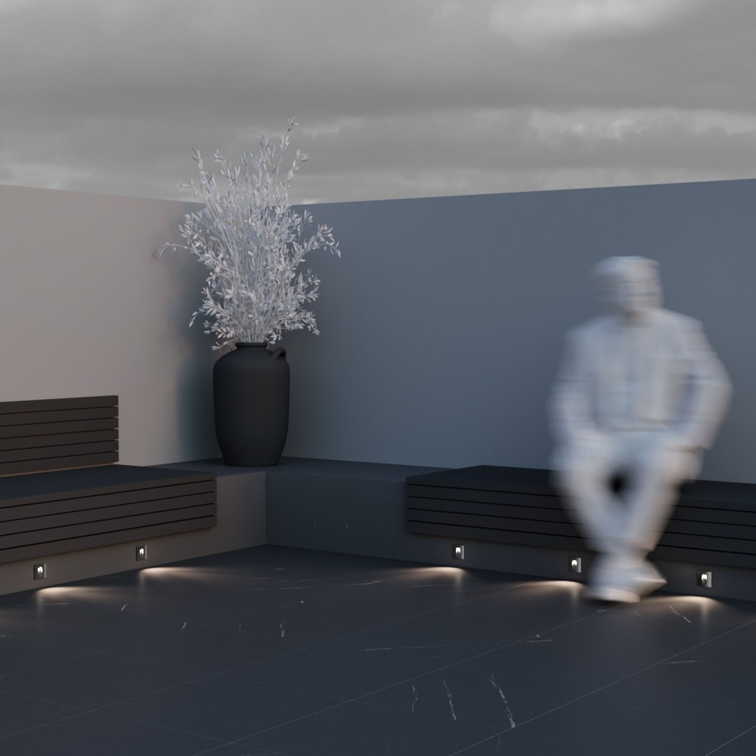 Luminaire LED encastré mural Aluminium IP54 L : 7 cm Gris Fußboden, Bodenbeläge, Topfpflanze, Mann, Person