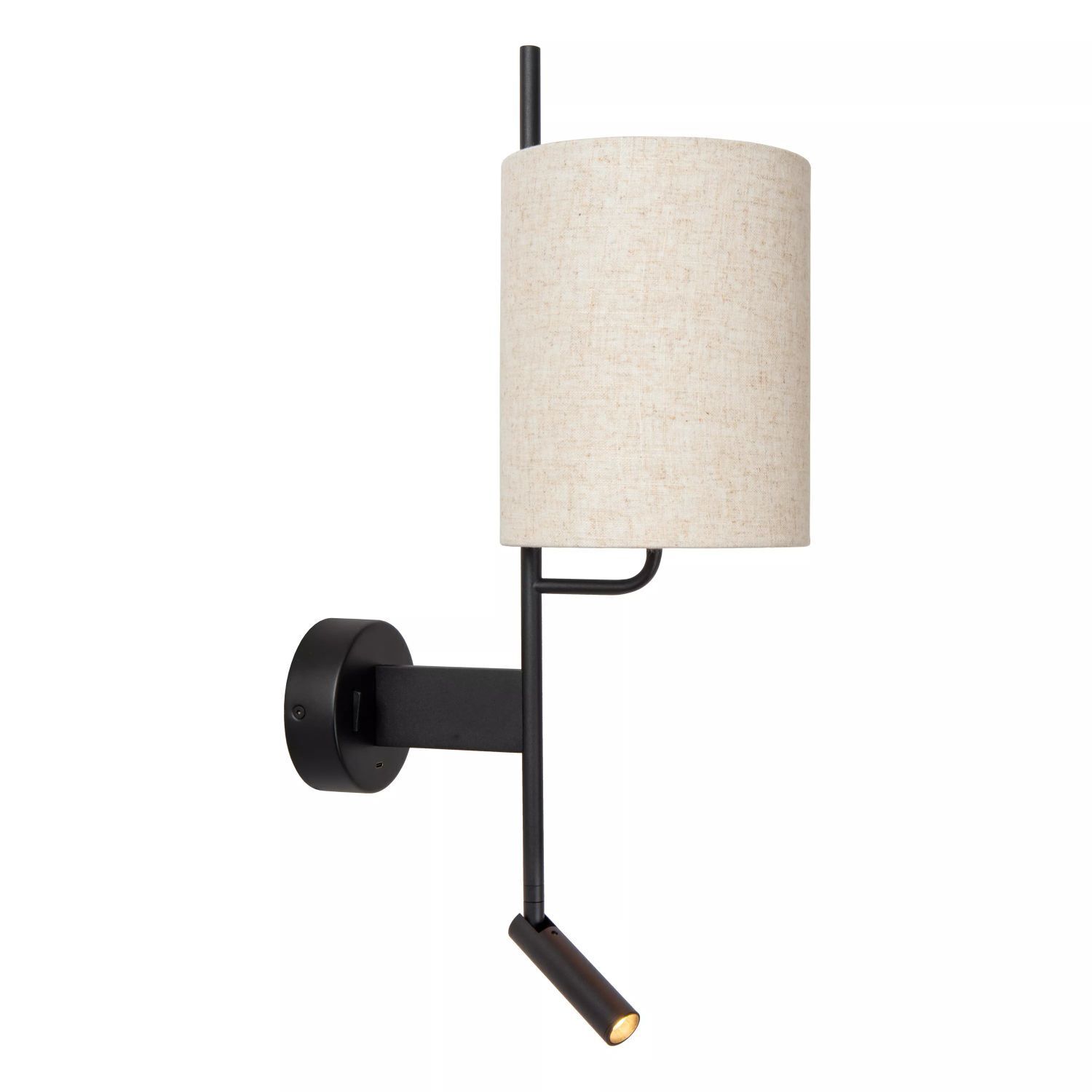 Wandlampe Stoff Metall Beige Schwarz Lesen E27 H:58 cm