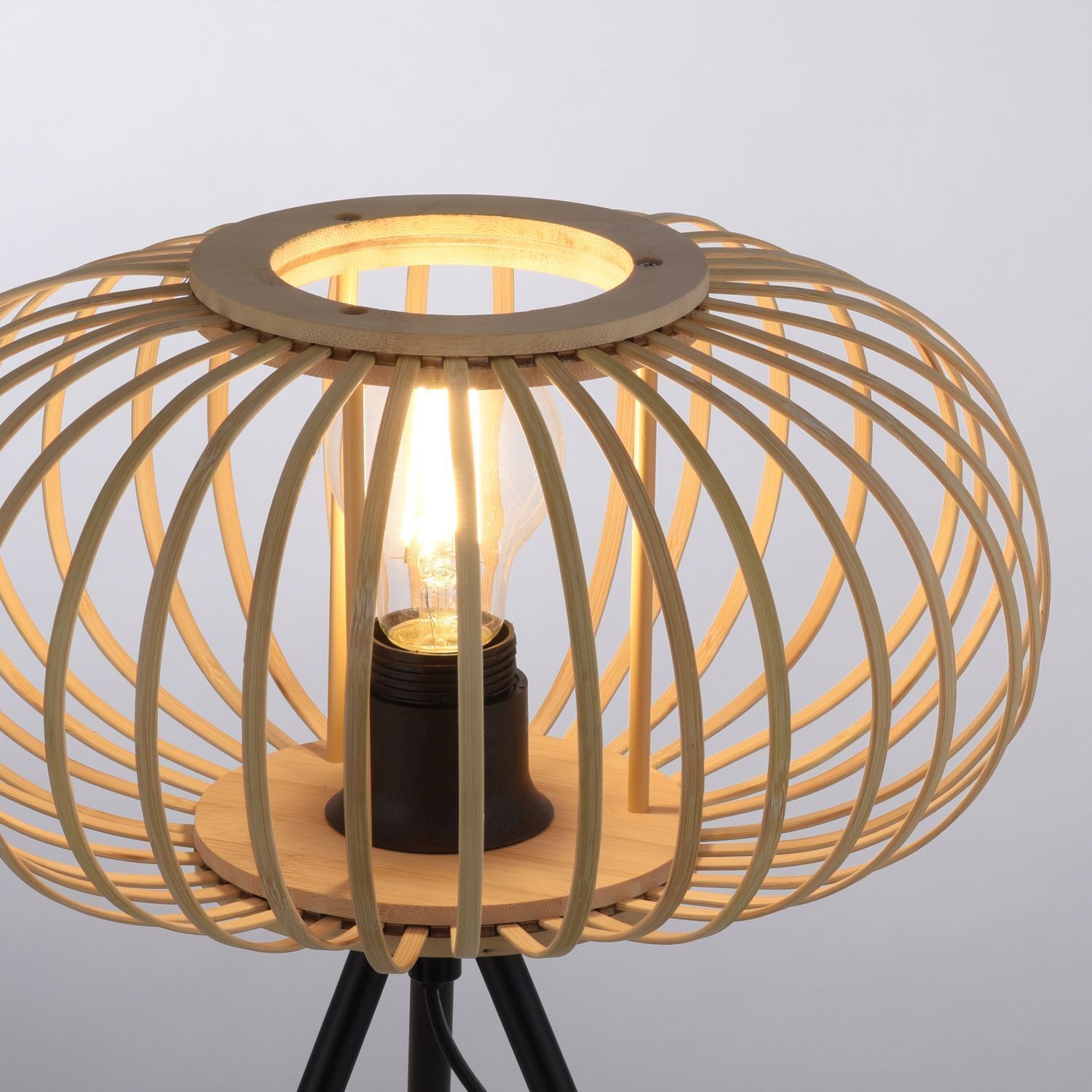 Tripod Lampe de table Scandinave Abat-jour en bois E27 41 cm Lampe, Lampenschirm