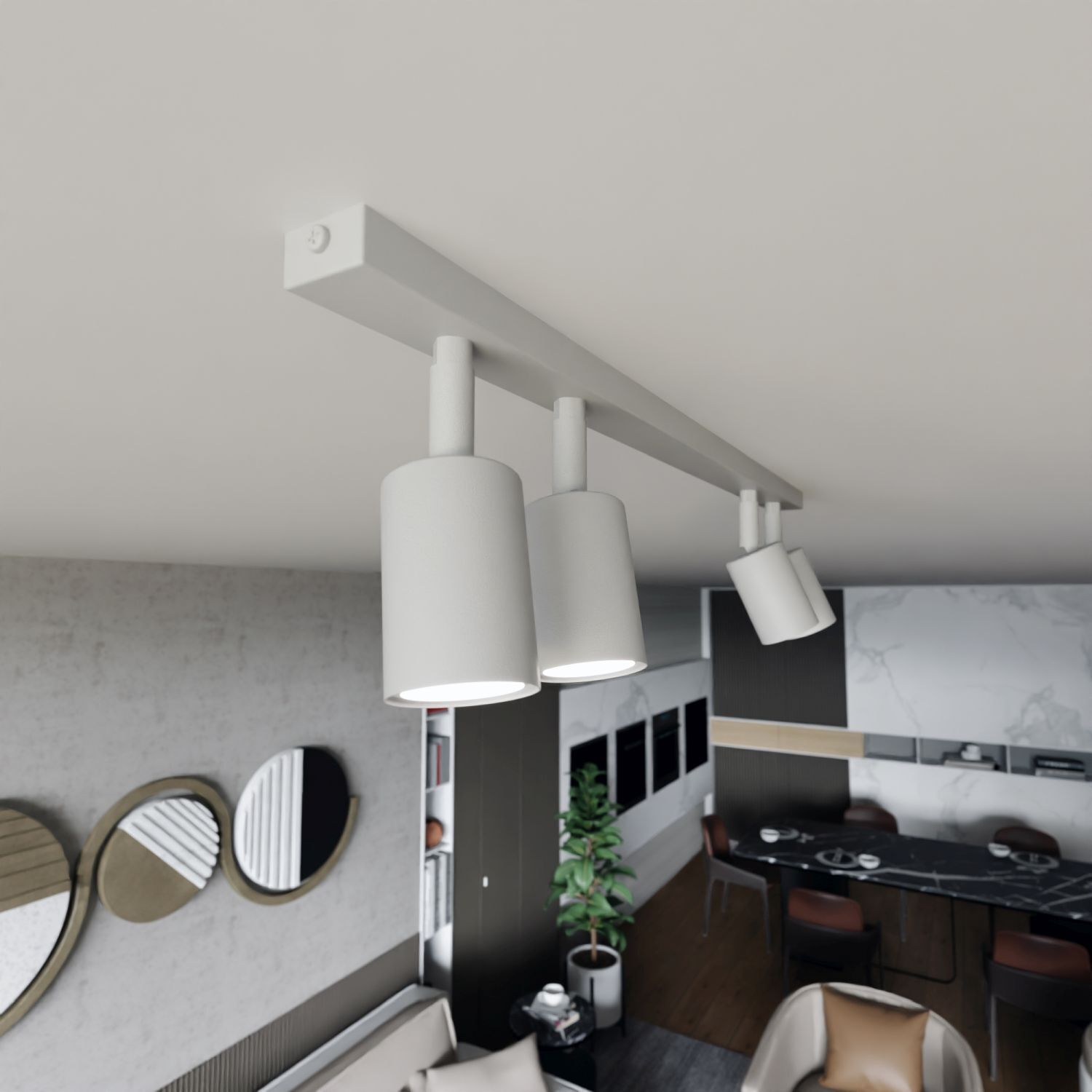 Plafonnier blanc 70 cm de long métal orientable GU10 4-flamme
