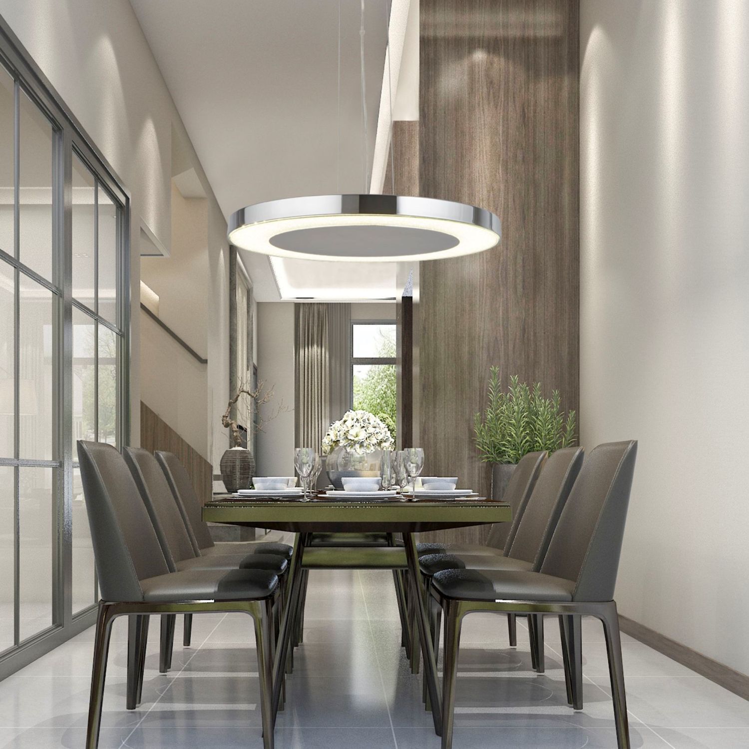 Suspension LED stylée métal verre Ø50 cm en chrome