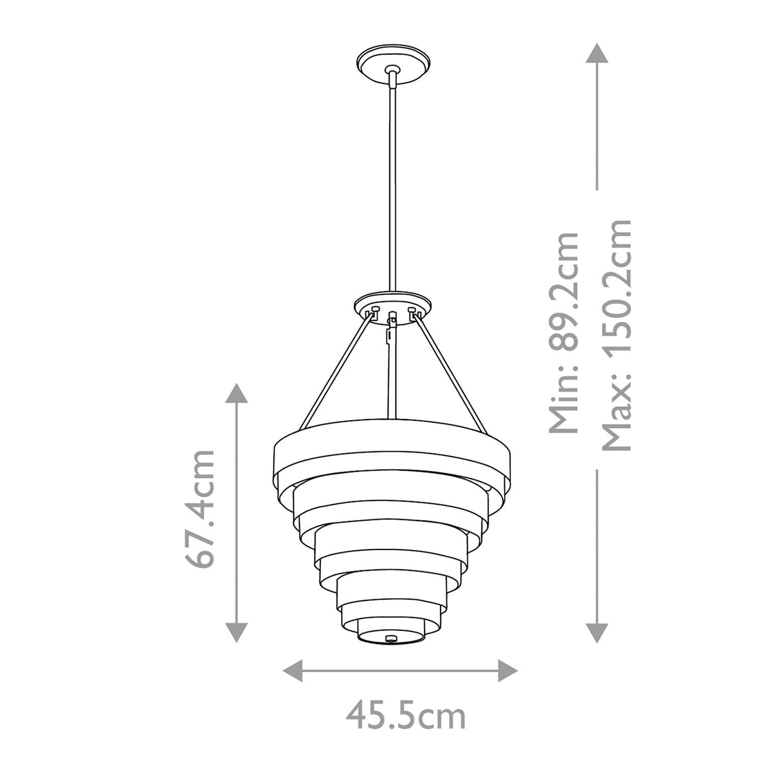 Lampe à suspendre élégante Ø 45,5 cm rond H : max. 150,2 cm