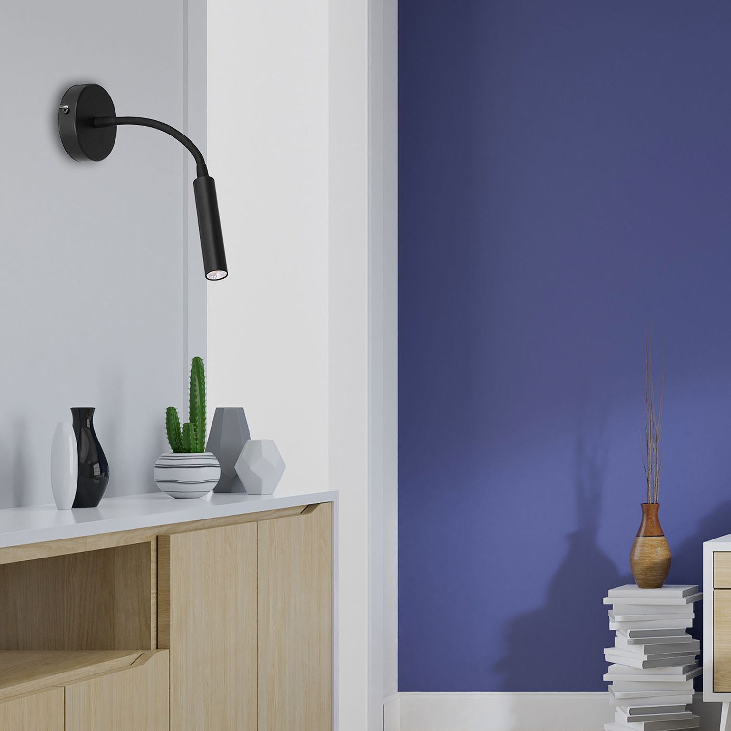 Spot mural métal G9 accentué P:35 cm bras flexible noir